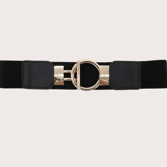 Black Ring Metal Buckle Elastic Belt - Picture 2 of 5